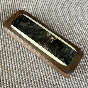 Handmade Wood Box w/ Inlay Burlwood- 9” Long